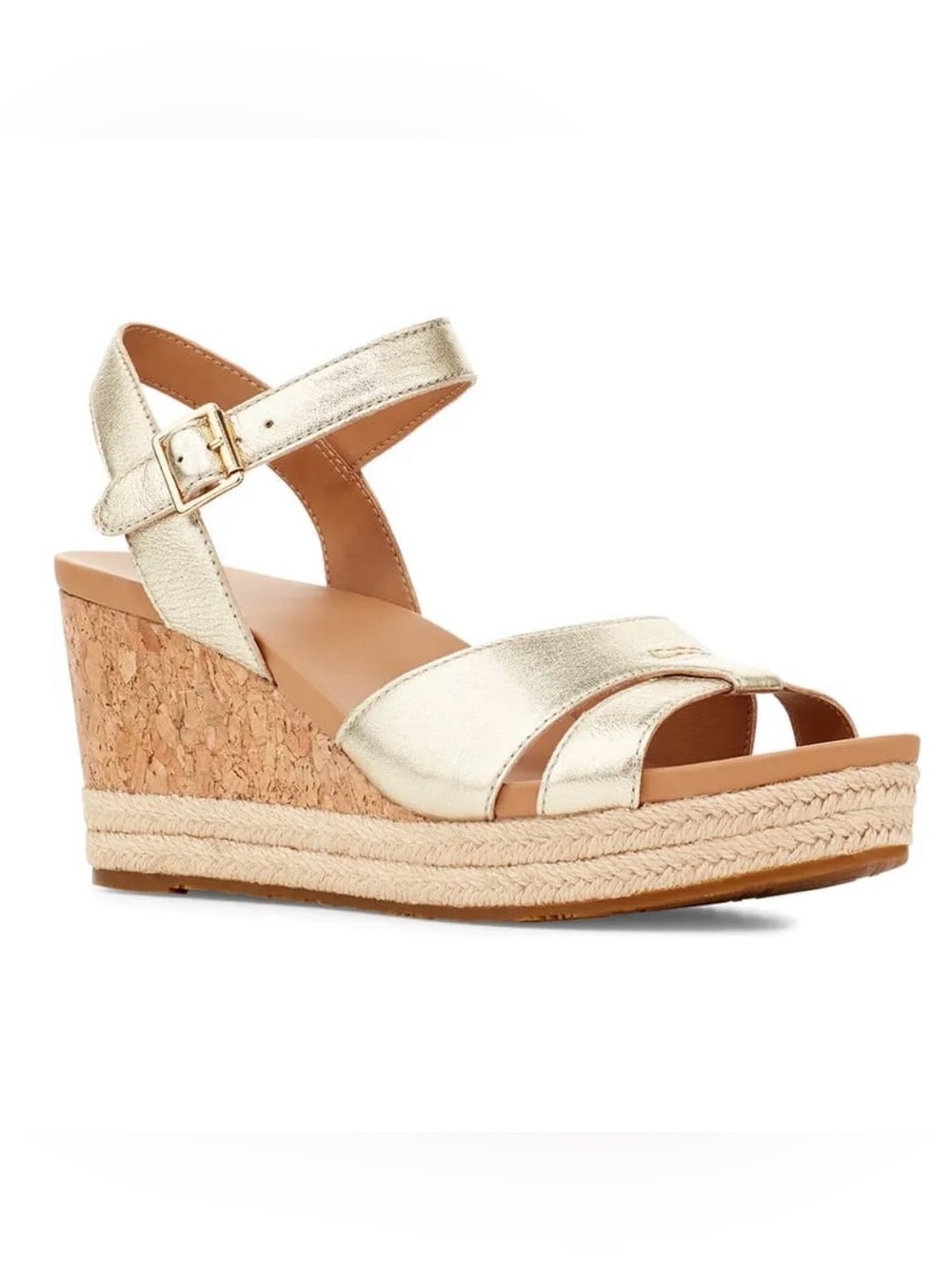 UGG Cloverdale Espadrille Cork Wedge Sandal Gold Size 10